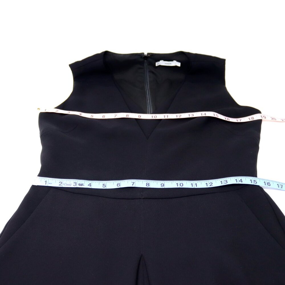 Vince 10 Black Double-V Neck Sleeveless Wide Leg Culotte Jumpsuit with Pockets - Picture 12 of 16